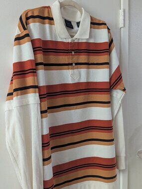 Vintage Karl Kani Gold Striped Long Sleeve Polo Shirt XL Thermal Layered 90s